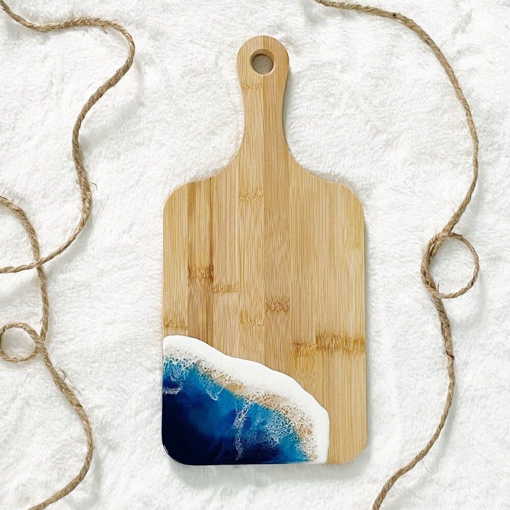 Coastal Ocean Wave Resin Art Medium Bamboo Board with Handle